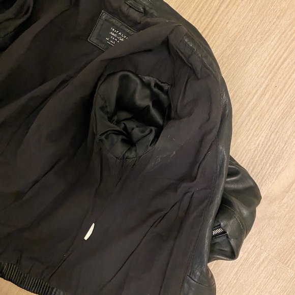 ZARA Trafaluc Authentic Leather Black Moto Biker Jacket S Retro Classic Cropped - Picture 15 of 16